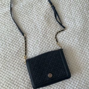 Tory Burch black and gold leather crossbody